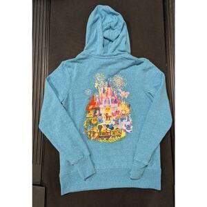 Disney World Joey Chou Women's Blue Sweatshirt Hoodie Castle Mickey Mouse L